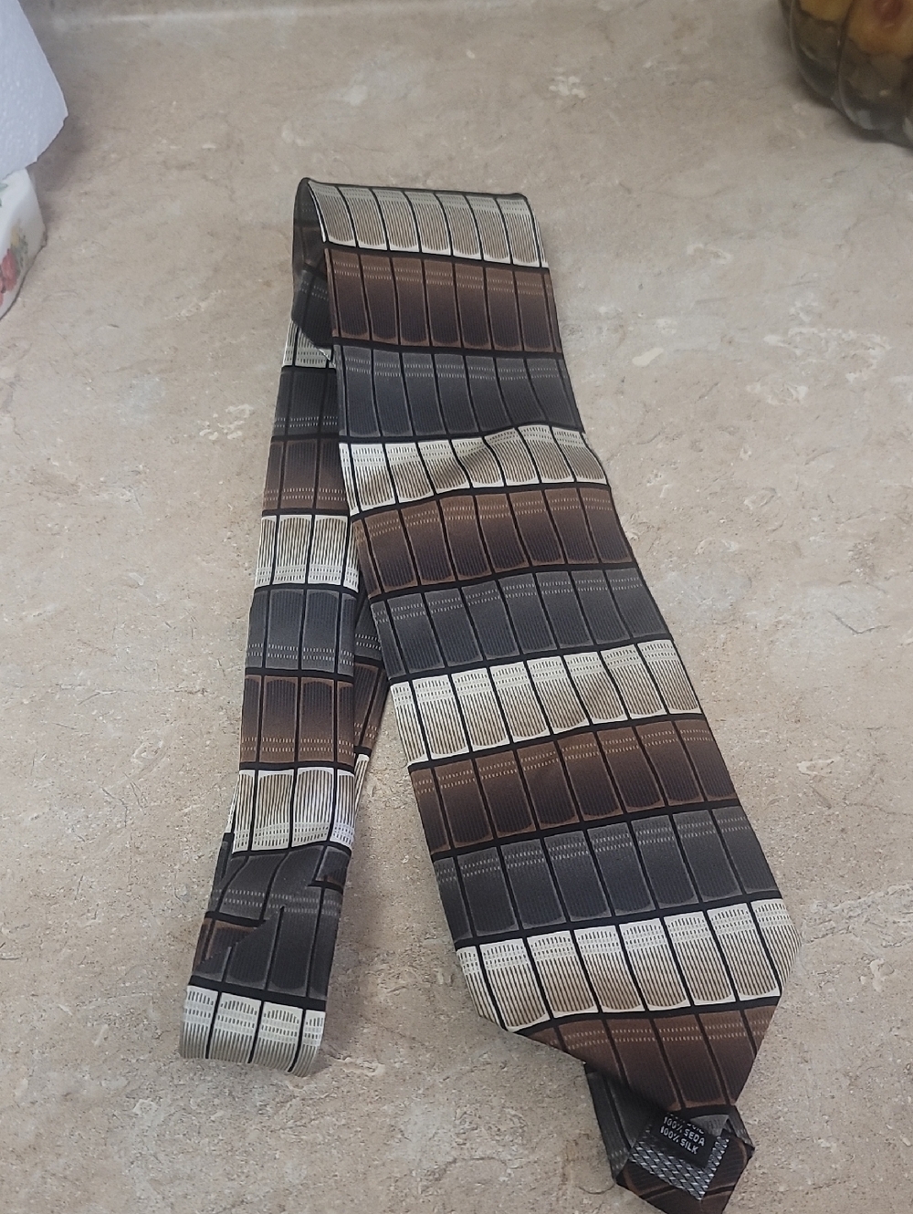 Giorgio Brutini Brown, Black & Cream Geometric Block Tie